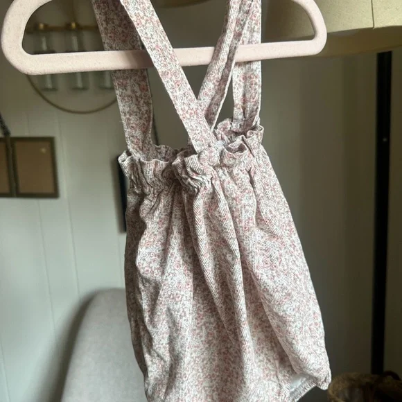 Kids Floral Suspender One-Piece Romper in Soft Pink - Picture 2 of 3
